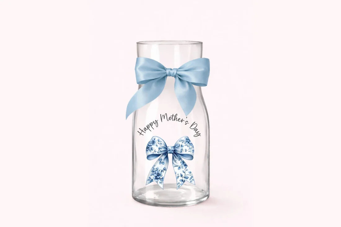 Happy Mother's Day Vase - Blue Bow
