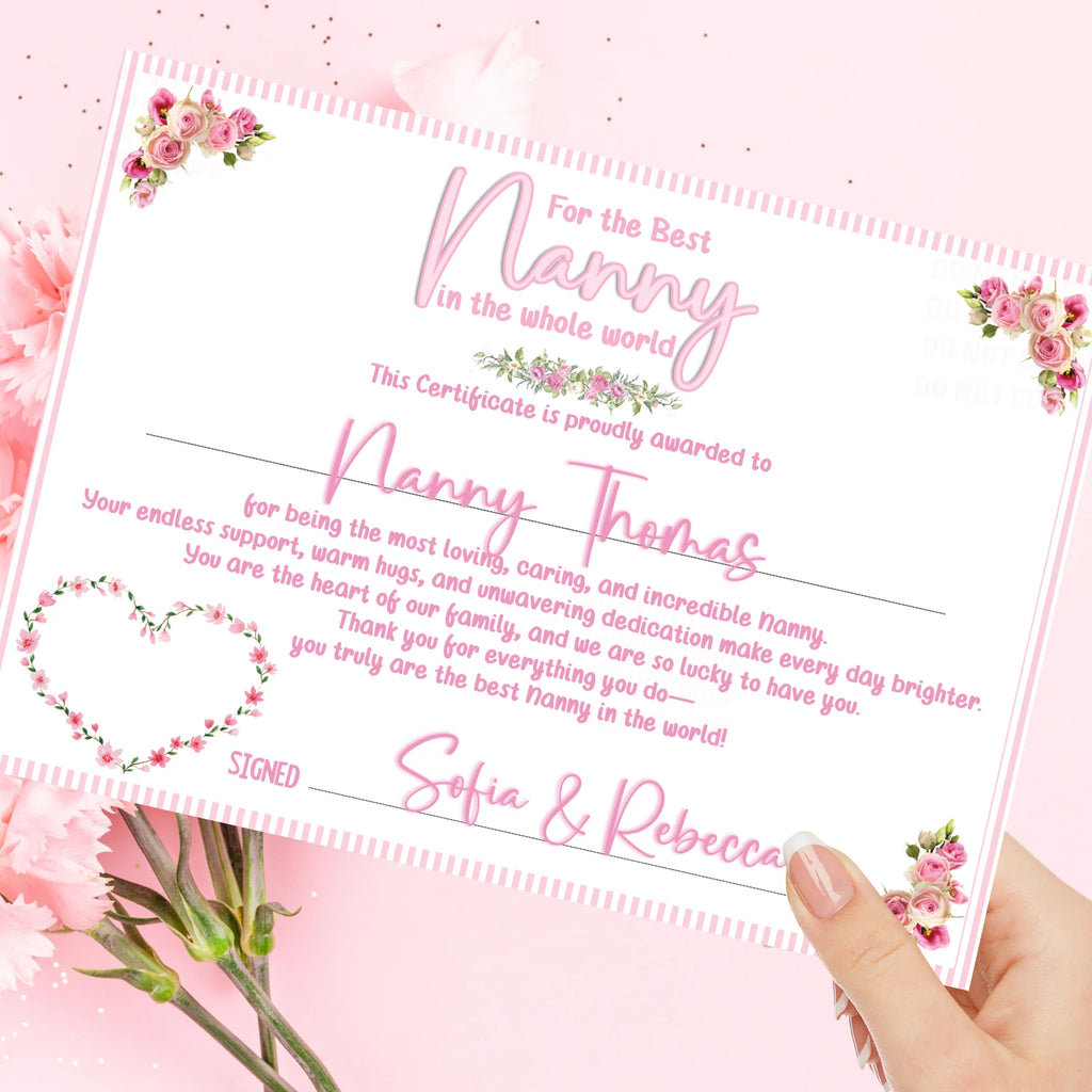 Mother's Day - Best in the Whole World Certificate - Pink